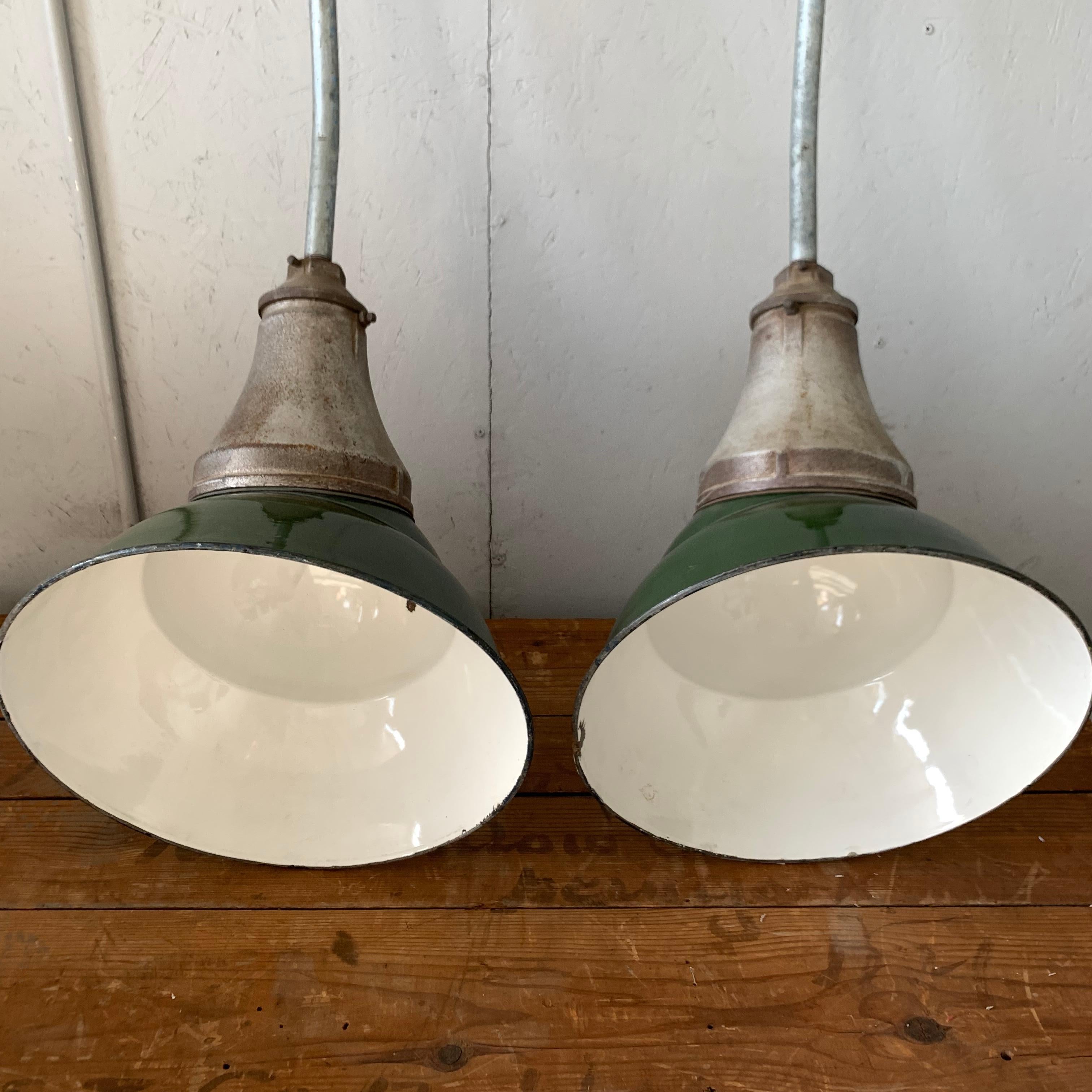 Pair Of Large Mid-Century Modern Industrial Wall-Sconces With Green Enamel Shade 12