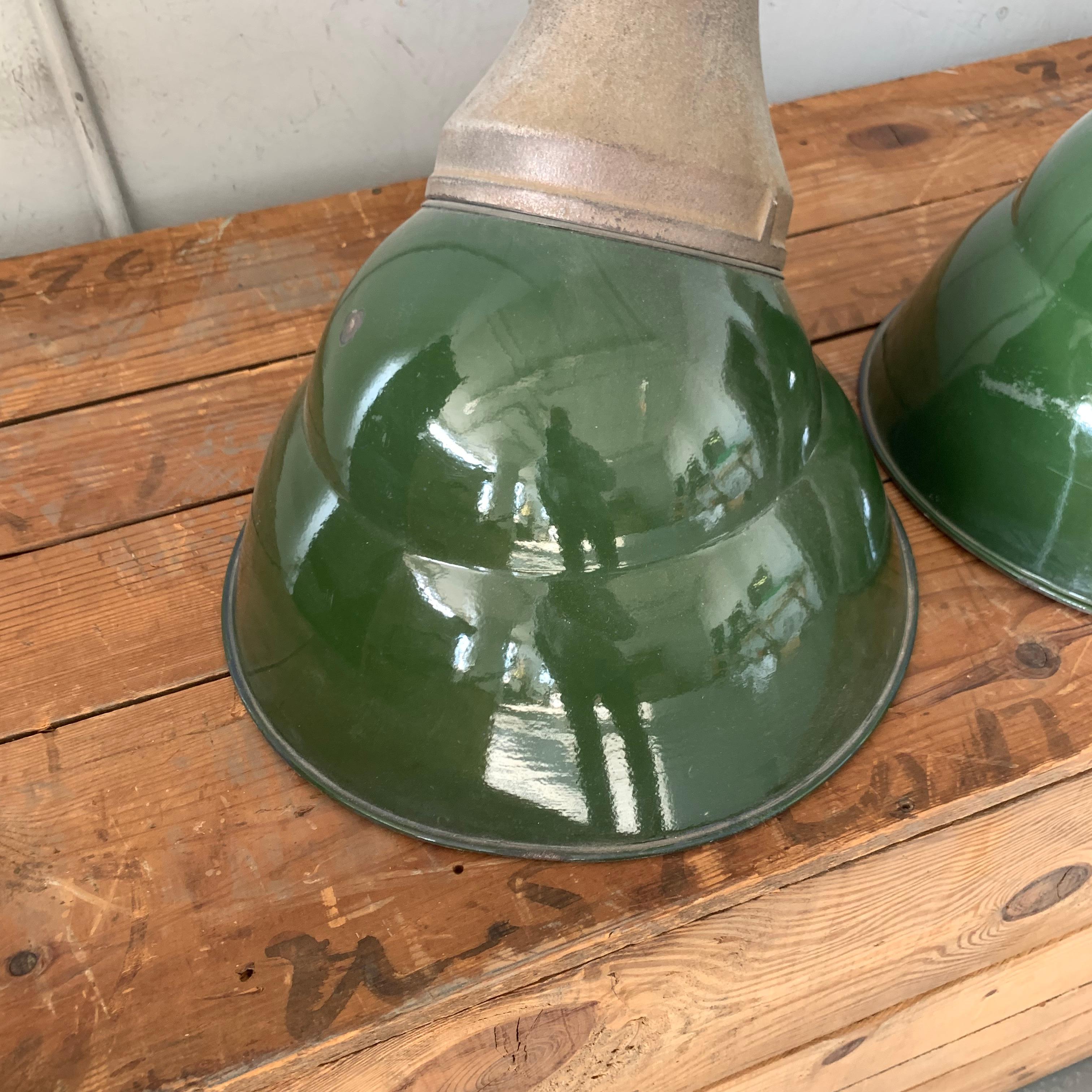 Pair Of Large Mid-Century Modern Industrial Wall-Sconces With Green Enamel Shade 1