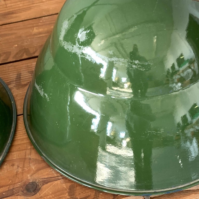 Pair Of Large Mid-Century Modern Industrial Wall-Sconces With Green Enamel Shade For Sale 2