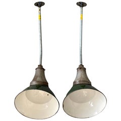 Pair Of Large Mid-Century Modern Industrial Wall-Sconces With Green Enamel Shade