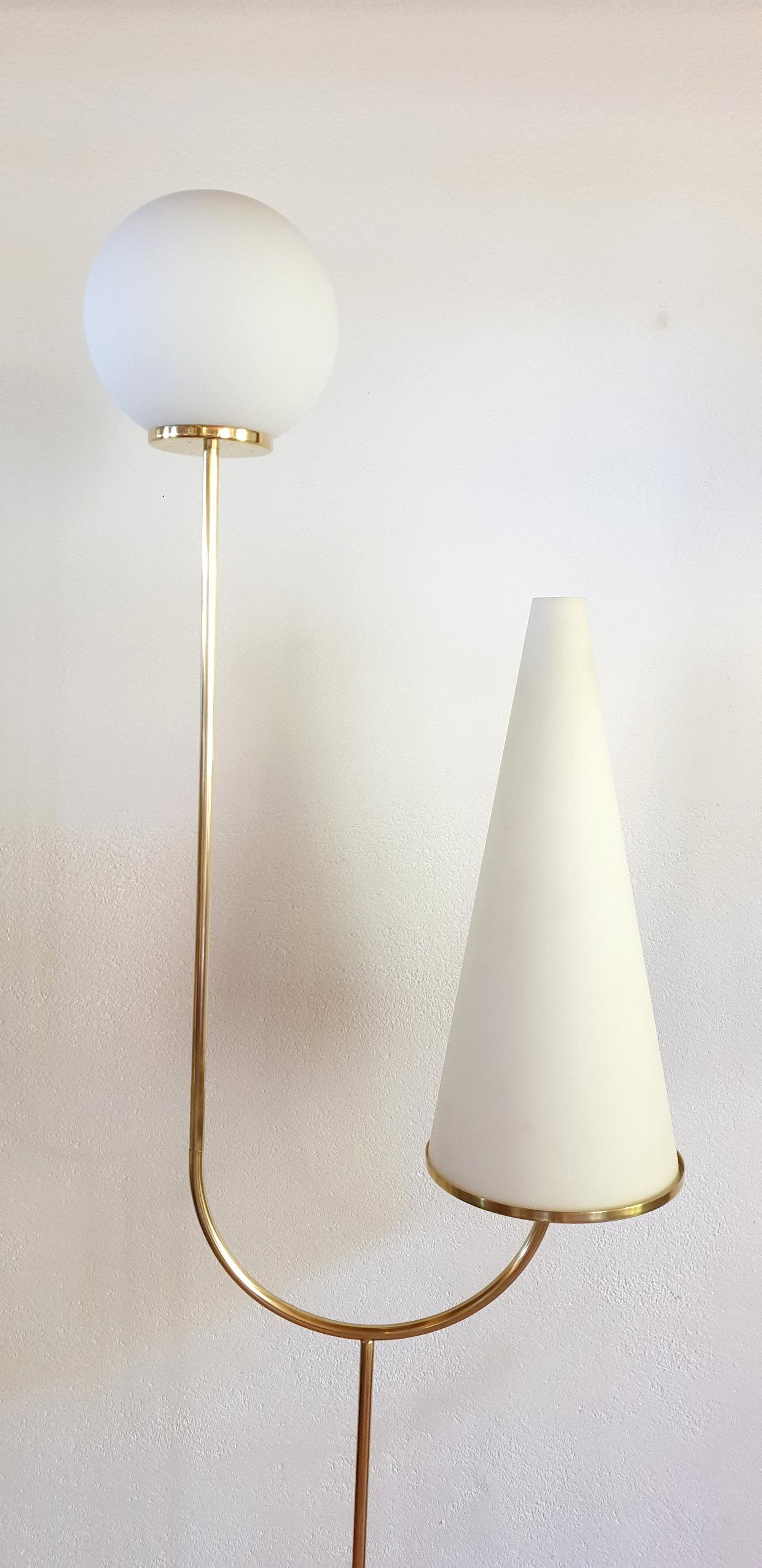 Pair of Large Mid-Century Modern Marble, Brass & Glass Floor Lamps, Italy, 1960s 2