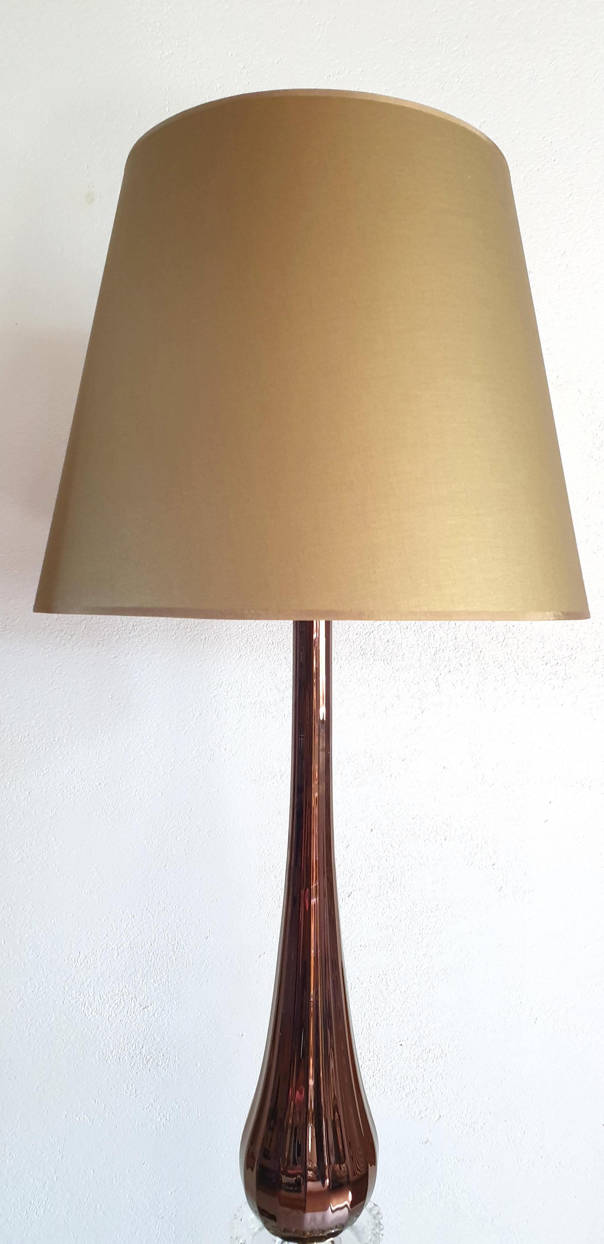 Pair of Large Mid-Century Modern Mirrored Copper Color Murano Glass Floor Lamps In Excellent Condition In Dallas, TX