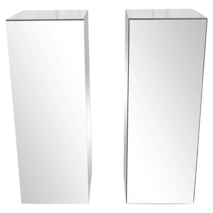 Pair of Large Mid Century Modern Mirrored Pedestals For Sale