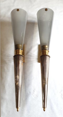 Pair of Large Mid Century Modern Murano Glass Sconces, Seguso Style, 1970s