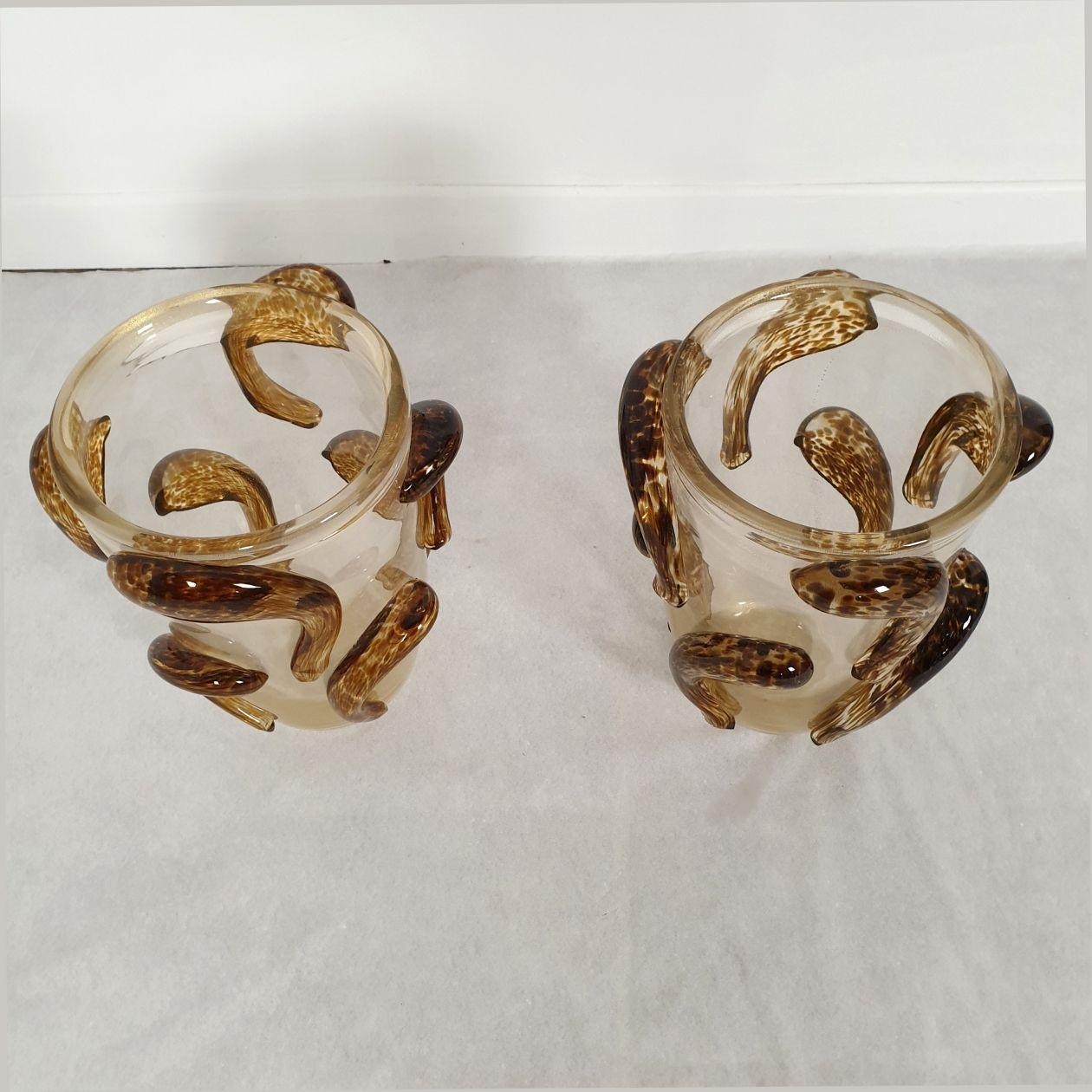 Mid-Century Modern Pair of Murano Glass Vases Italy For Sale