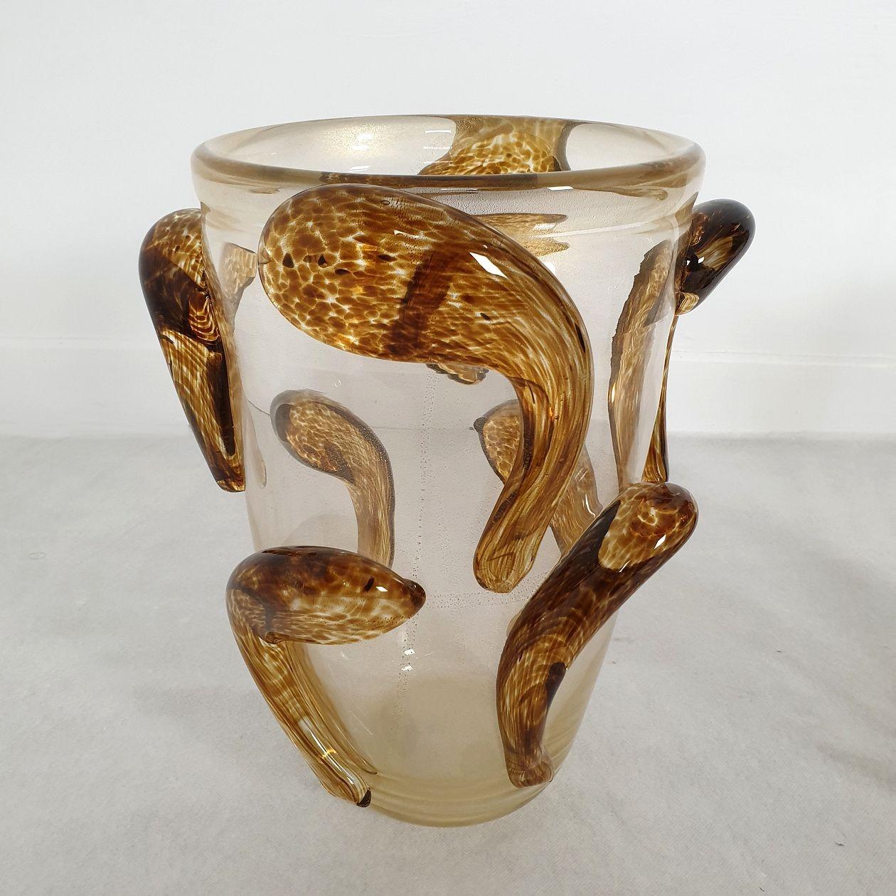 Hand-Crafted Pair of Murano Glass Vases Italy For Sale