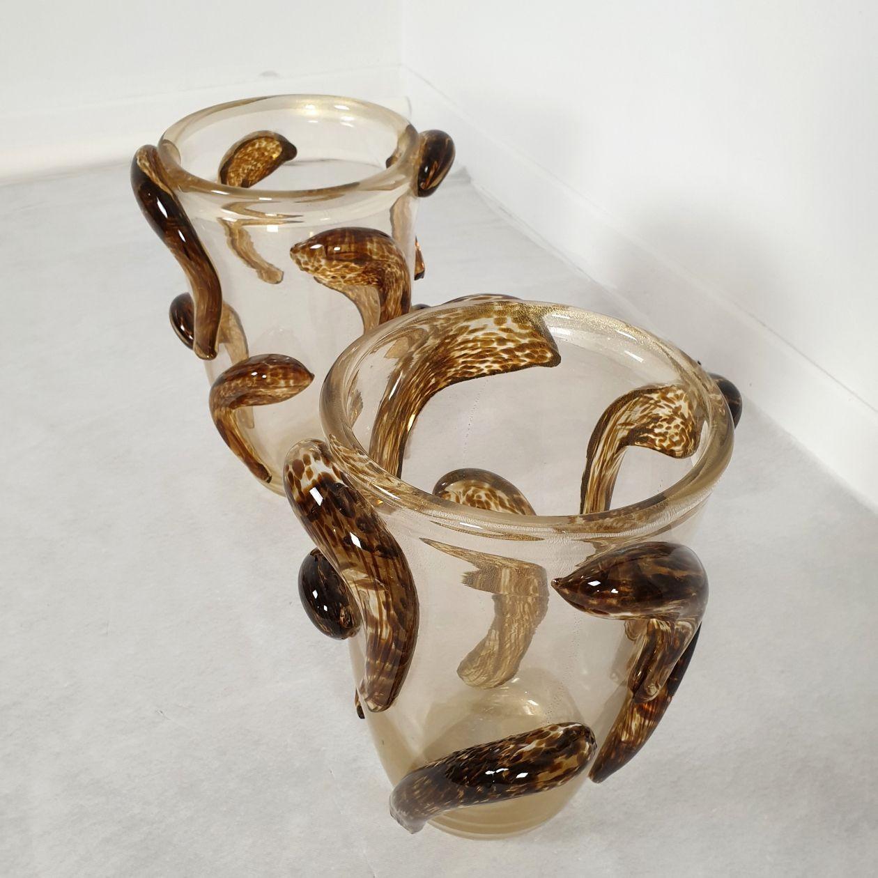 Pair of Murano Glass Vases Italy In Excellent Condition In Dallas, TX
