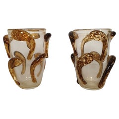 Retro Pair of Murano Glass Vases Italy