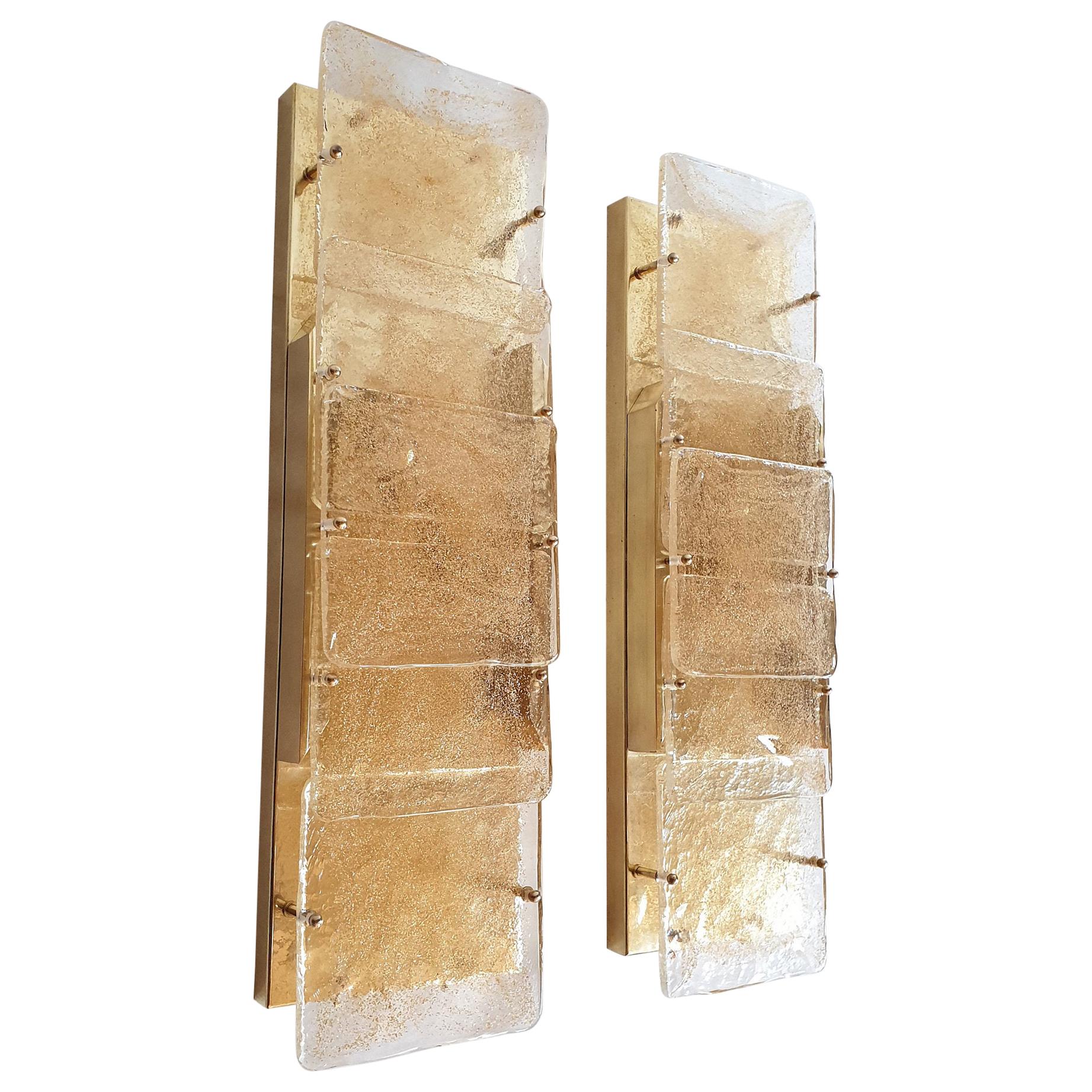 Pair of Mid-Century Modern Murano Glass Wall Sconces Attributed to Mazzega 1970s