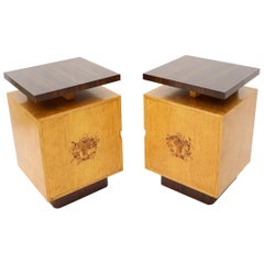 Used Pair of Large Mid-Century Modern Rosewood and Birdseye Maple Cabinets End Tables