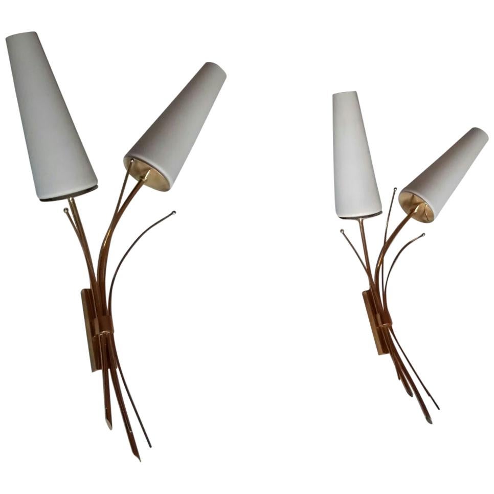 Pair of Large Mid-Century Modern Sconces by Maison Lunel, France, 1950