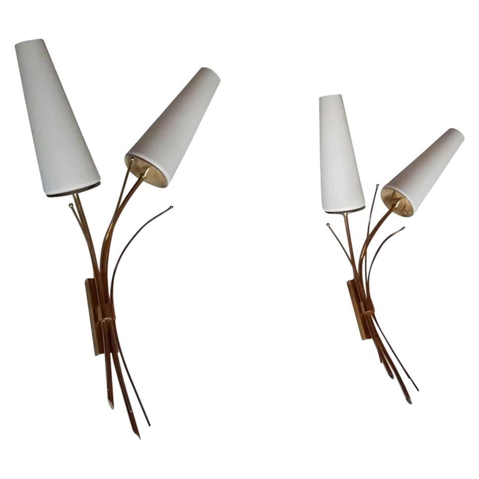 Pair of Large Mid-Century Modern Sconces by Maison Lunel, France, 1950 For Sale