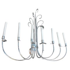 Pair of Large Mid Century Modern Seven Light Scrolled Chrome Wall Sconces