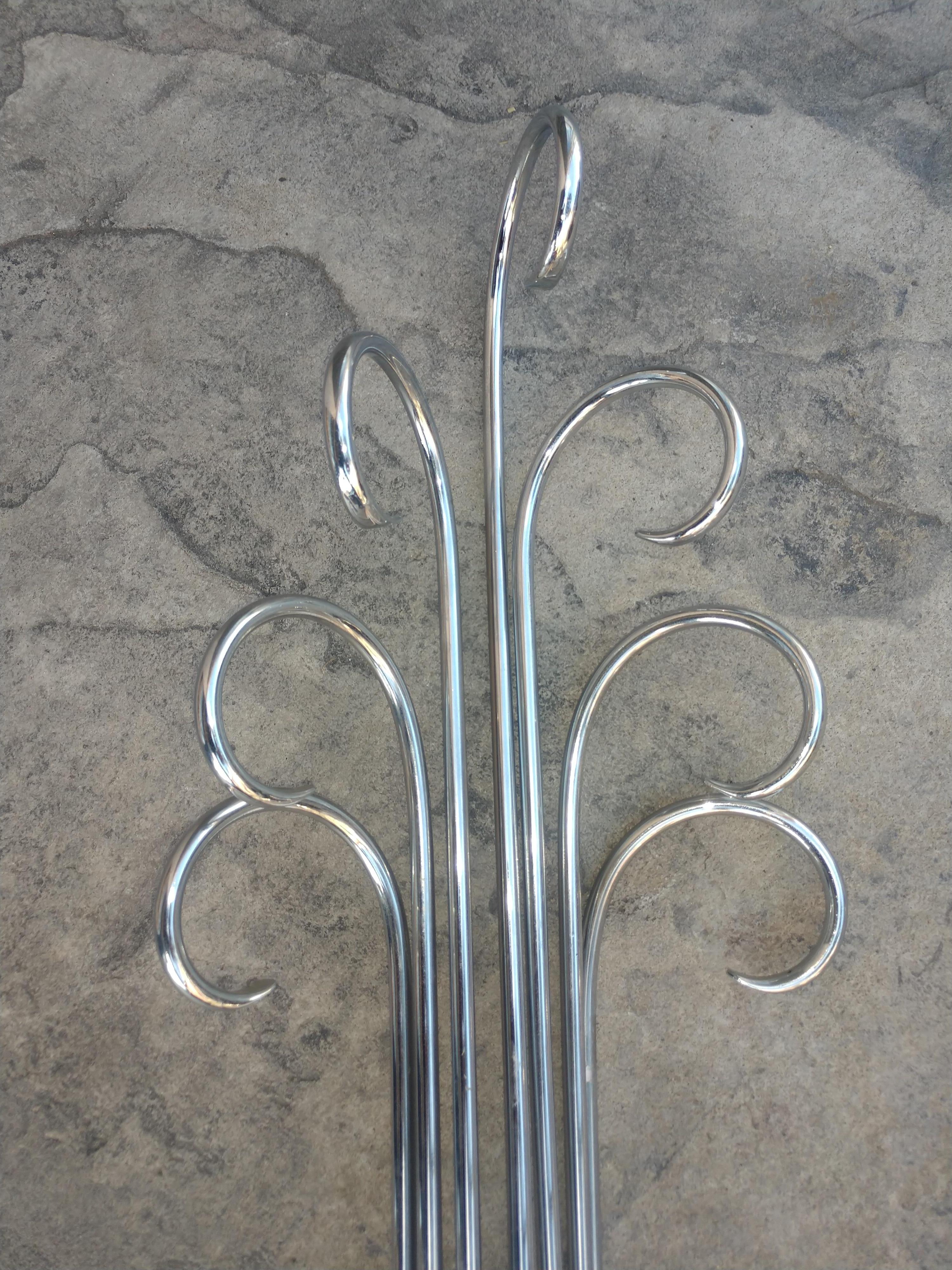 Pair of Large Mid Century Modern Seven Light Scrolled Chrome Wall Sconces In Good Condition For Sale In Port Jervis, NY