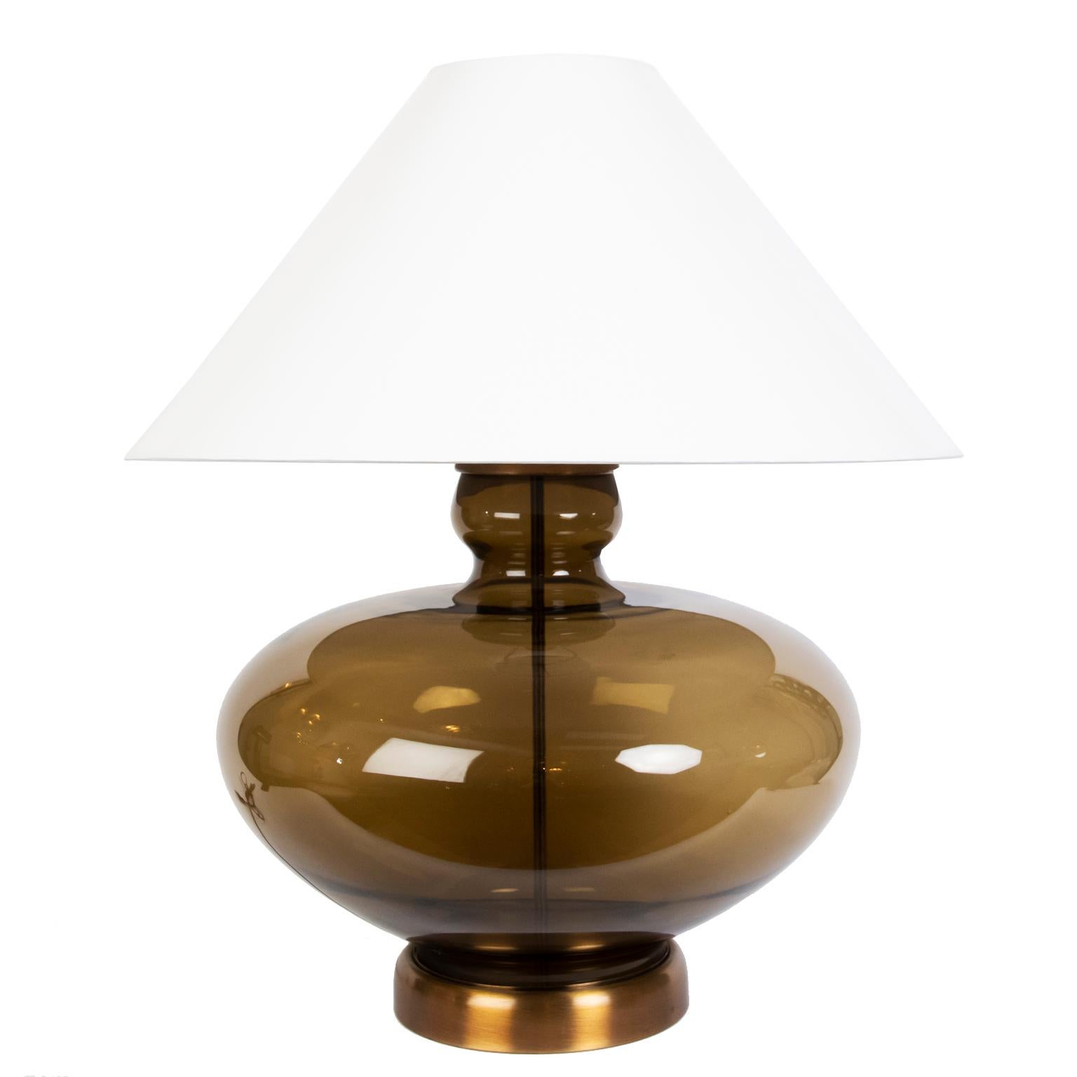 Pair of Large Mid-Century Modern Urn Shaped Smoked Glass Lamps In Good Condition In Toronto, ON
