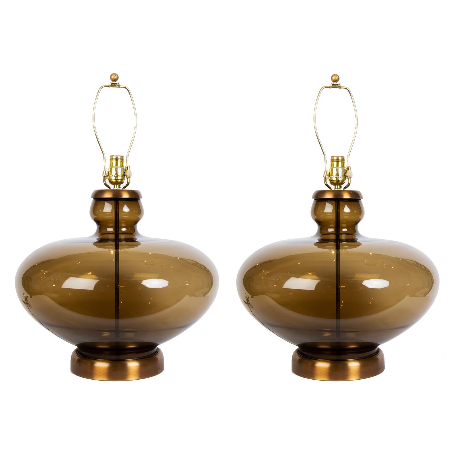 Mid-20th Century Pair of Large Mid-Century Modern Urn Shaped Smoked Glass Lamps