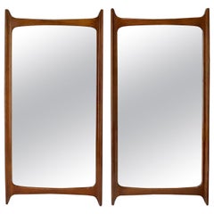 Vintage Pair of Large Mid-Century Modern Walnut Mirrors