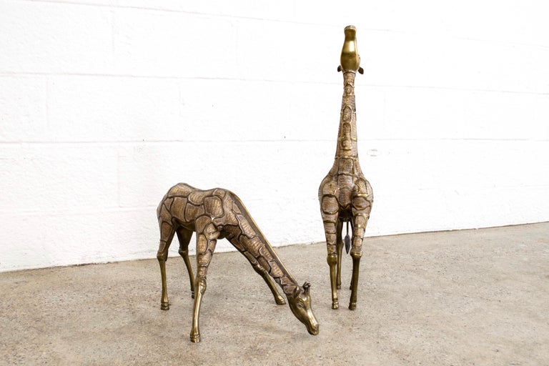 Pair of Large MidCentury Modernist Brass Giraffe Floor Statues For