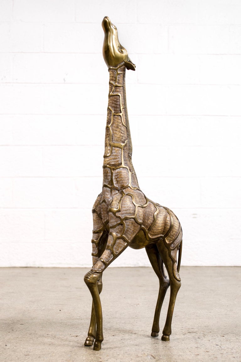 Pair of Large Mid-Century Modernist Brass Giraffe Floor Statues For