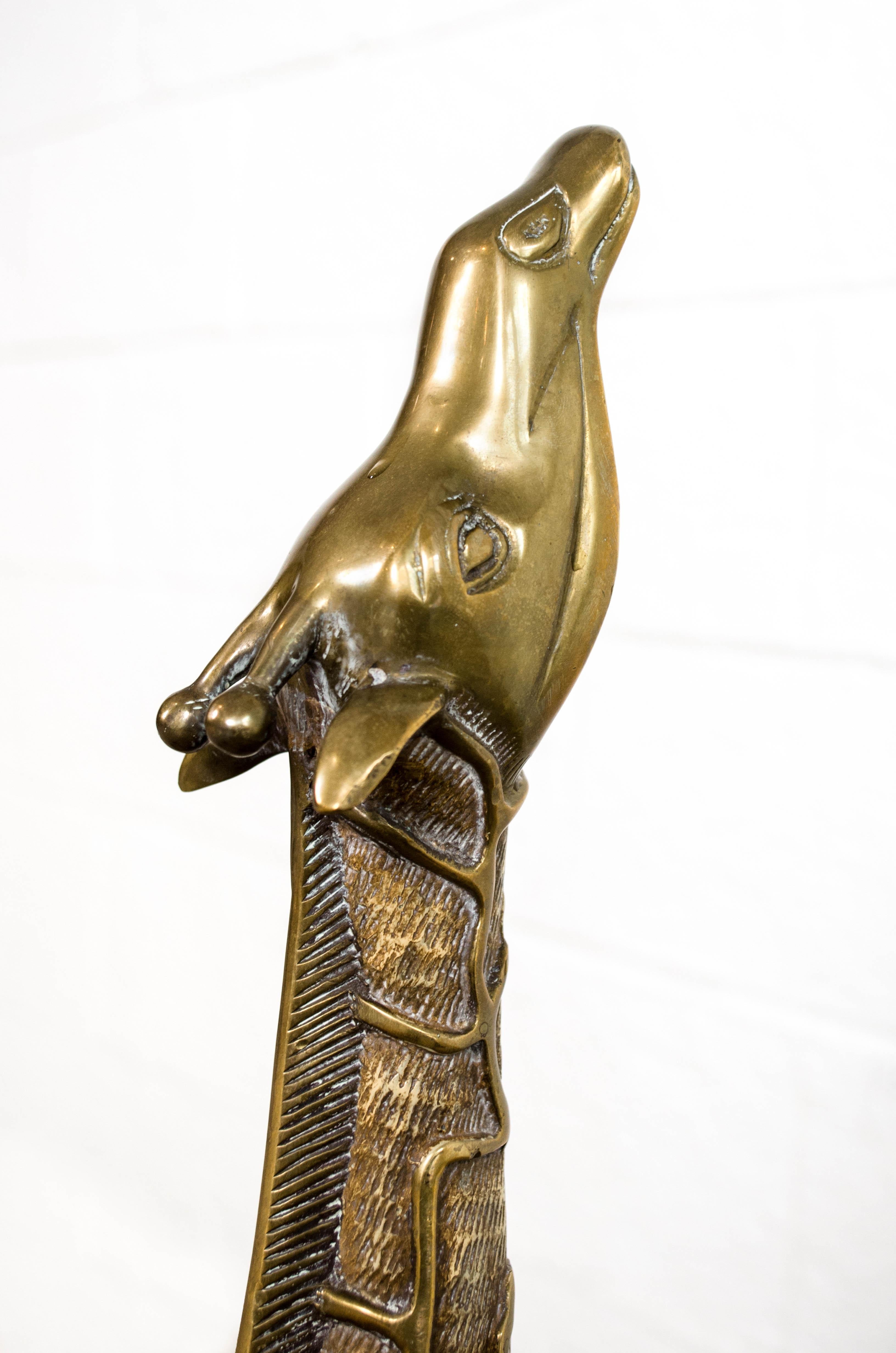 Pair of Large Mid-Century Modernist Brass Giraffe Floor Statues For Sale 2