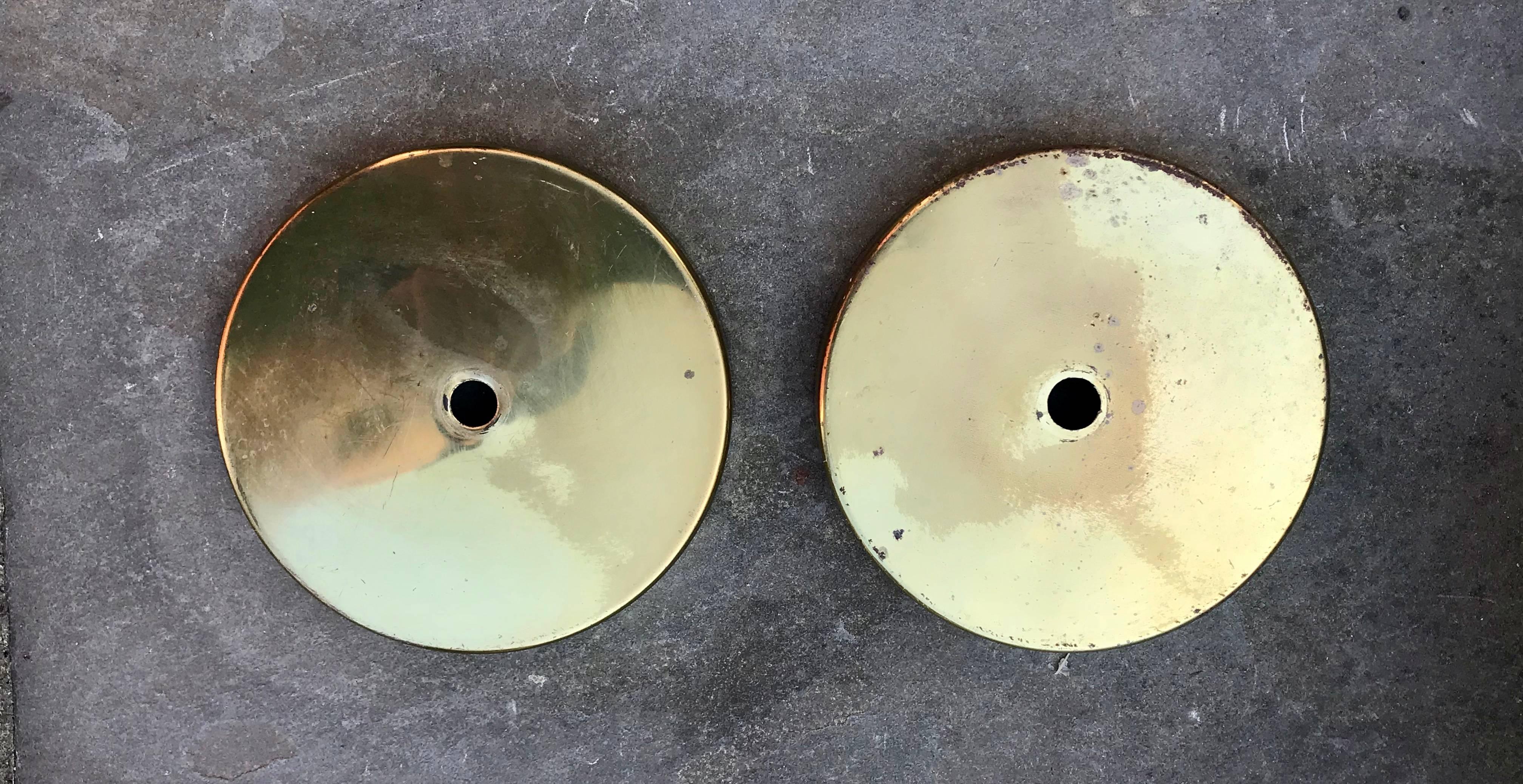 Pair of Large Mid Century Pendant Lights, Lacquered Brass on Aluminun 2