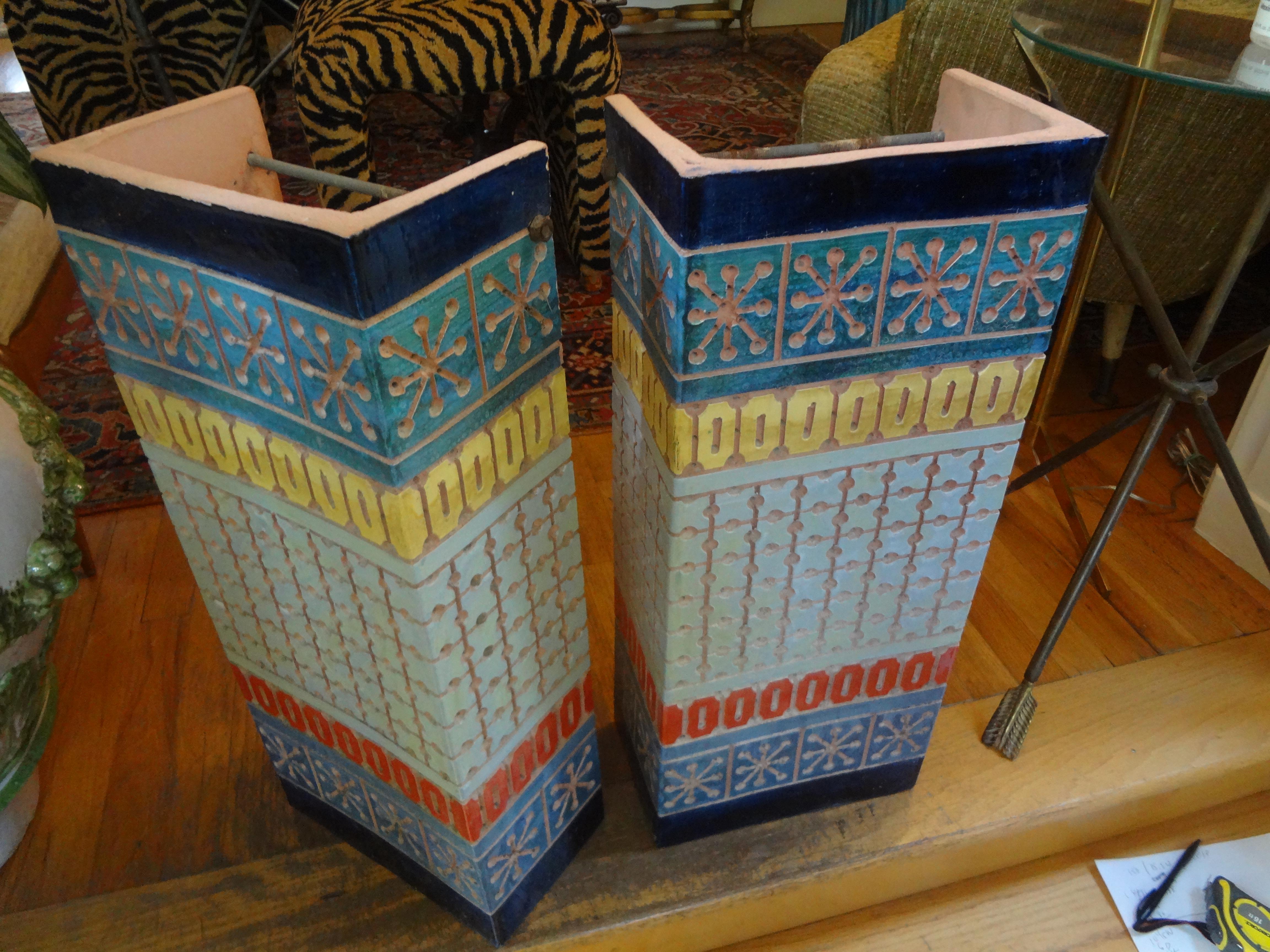 Mid-20th Century Pair of Large Midcentury Perforated Glazed Terracotta Sconces