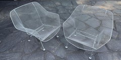 Pair of Large Mid-century 'Sculptura', Iron Mesh Silver Lounge Chairs by Woodard