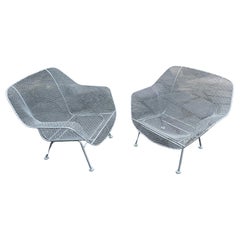Pair of Large Mid-century 'Sculptura', Iron Mesh Silver Lounge Chairs by Woodard