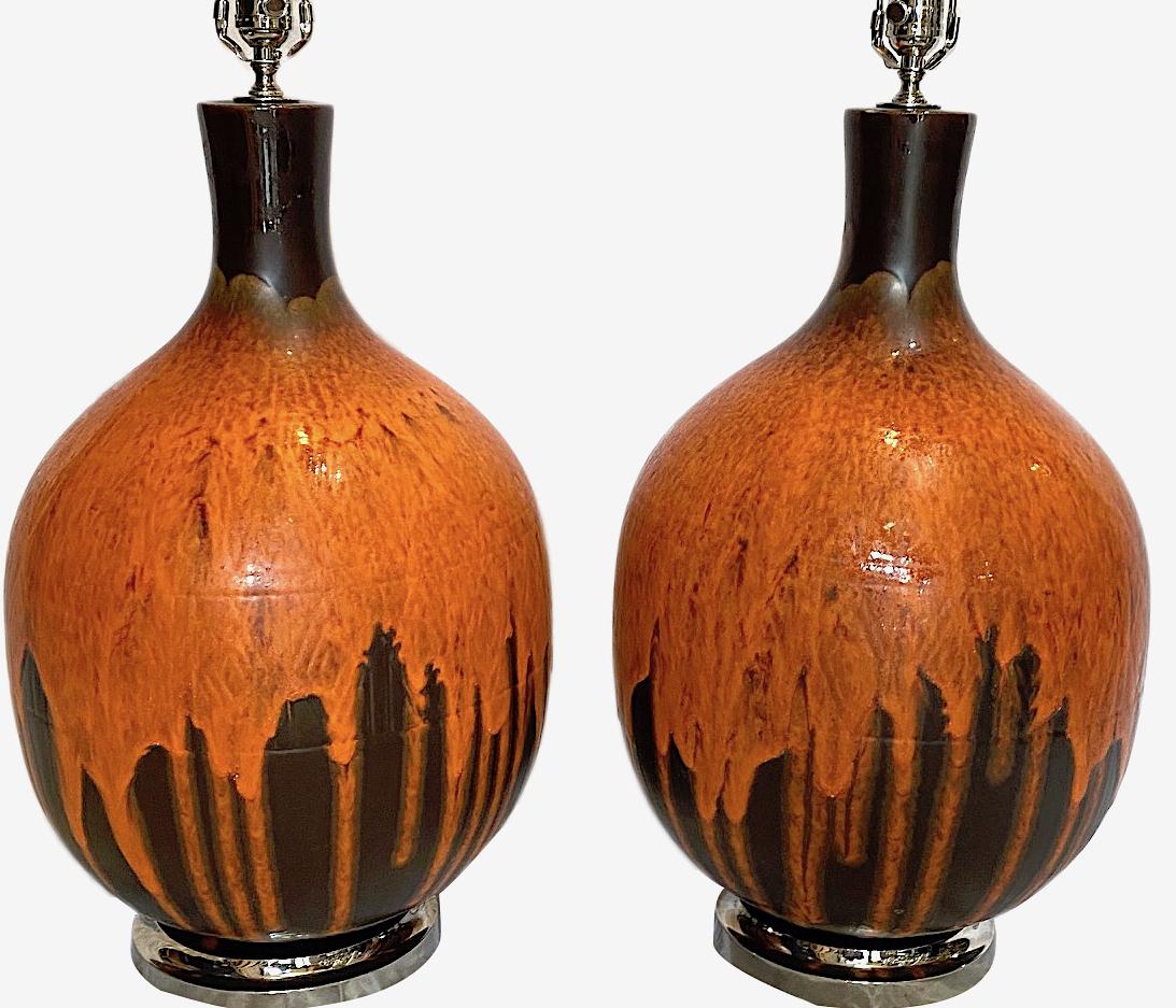 Große Mid-Century-Tischlampen, Paar (Glasiert) im Angebot