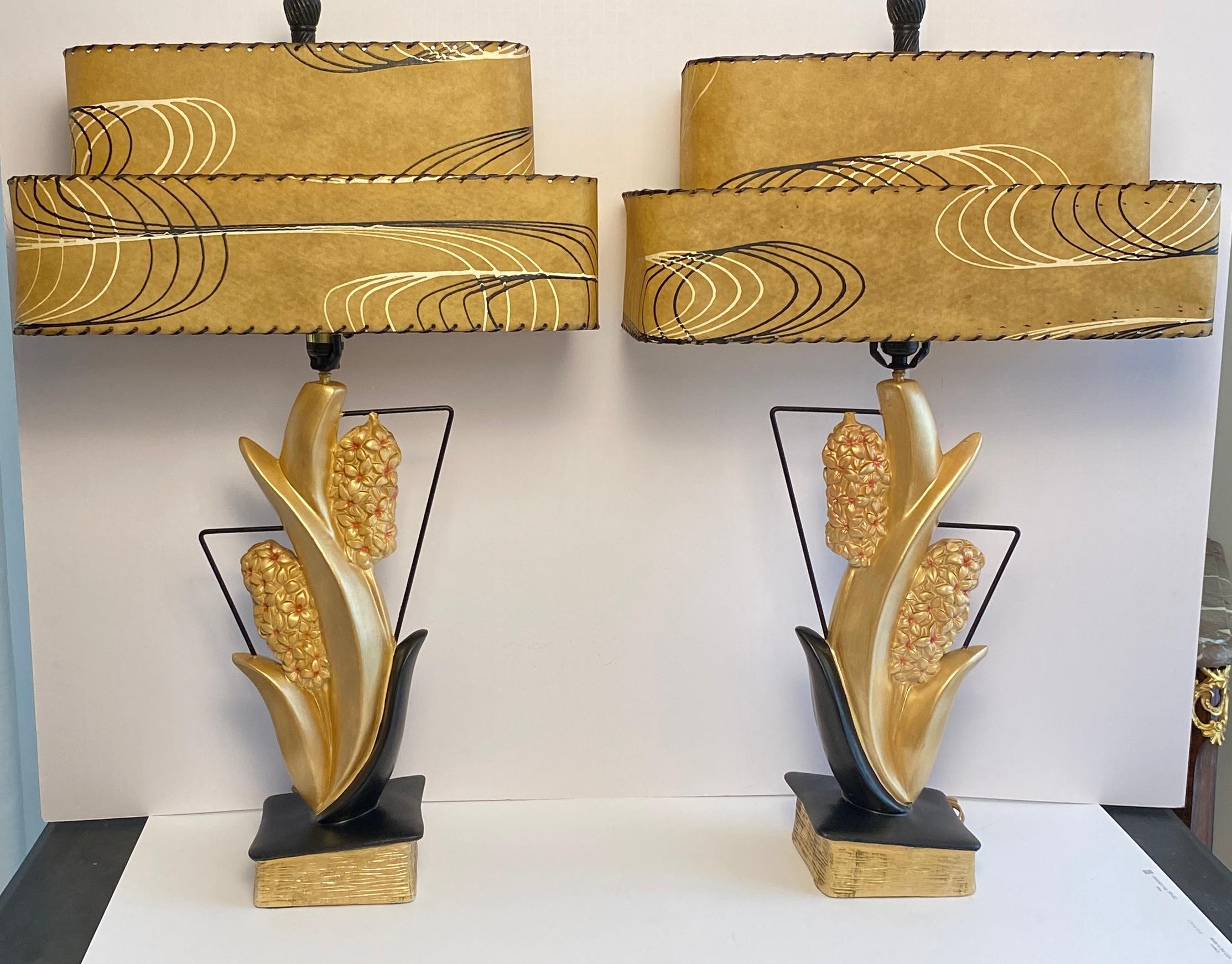 Pair of Large Mid Century Table Lamps, Large Nature-Inspired Table Lamps For Sale 4