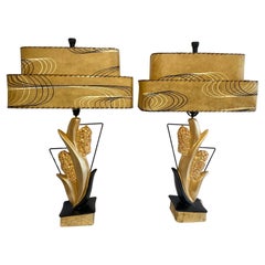 Paire de grandes lampes de table du milieu du siècle, grandes lampes de table inspirées de la Nature
