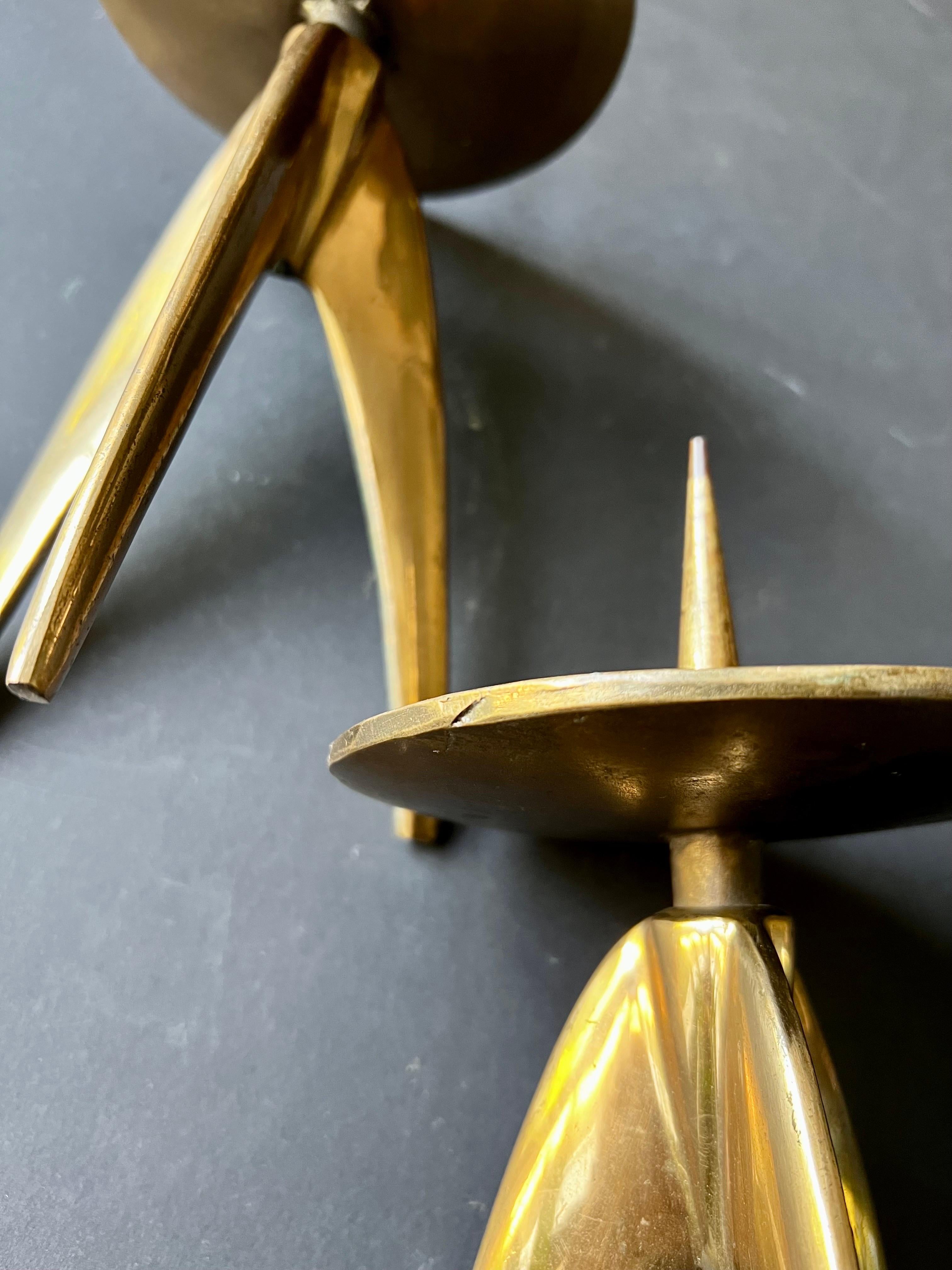 German Pair of Large Mid-Century Tripod Candleholders For Sale