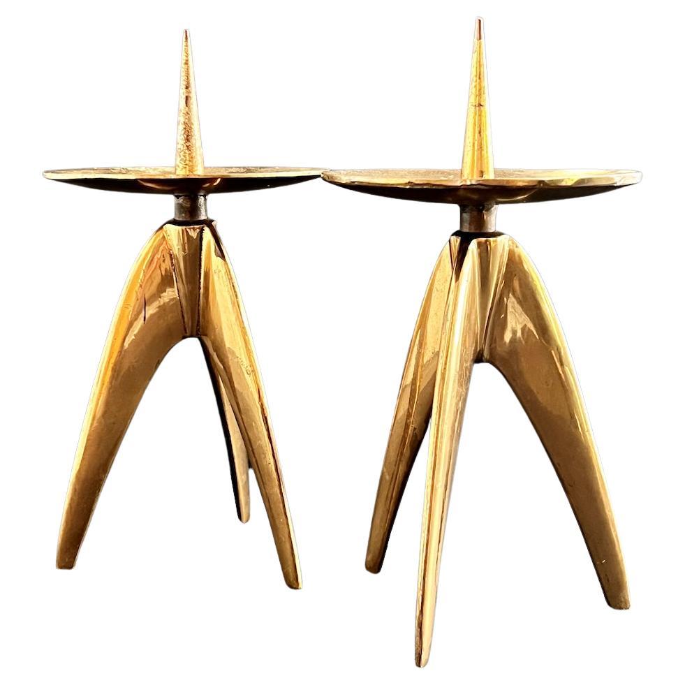 Pair of Large Mid-Century Tripod Candleholders For Sale