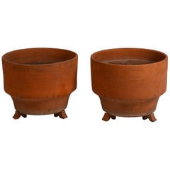 Pair of Large Midcentury Unglazed Terracotta Planters on Stands