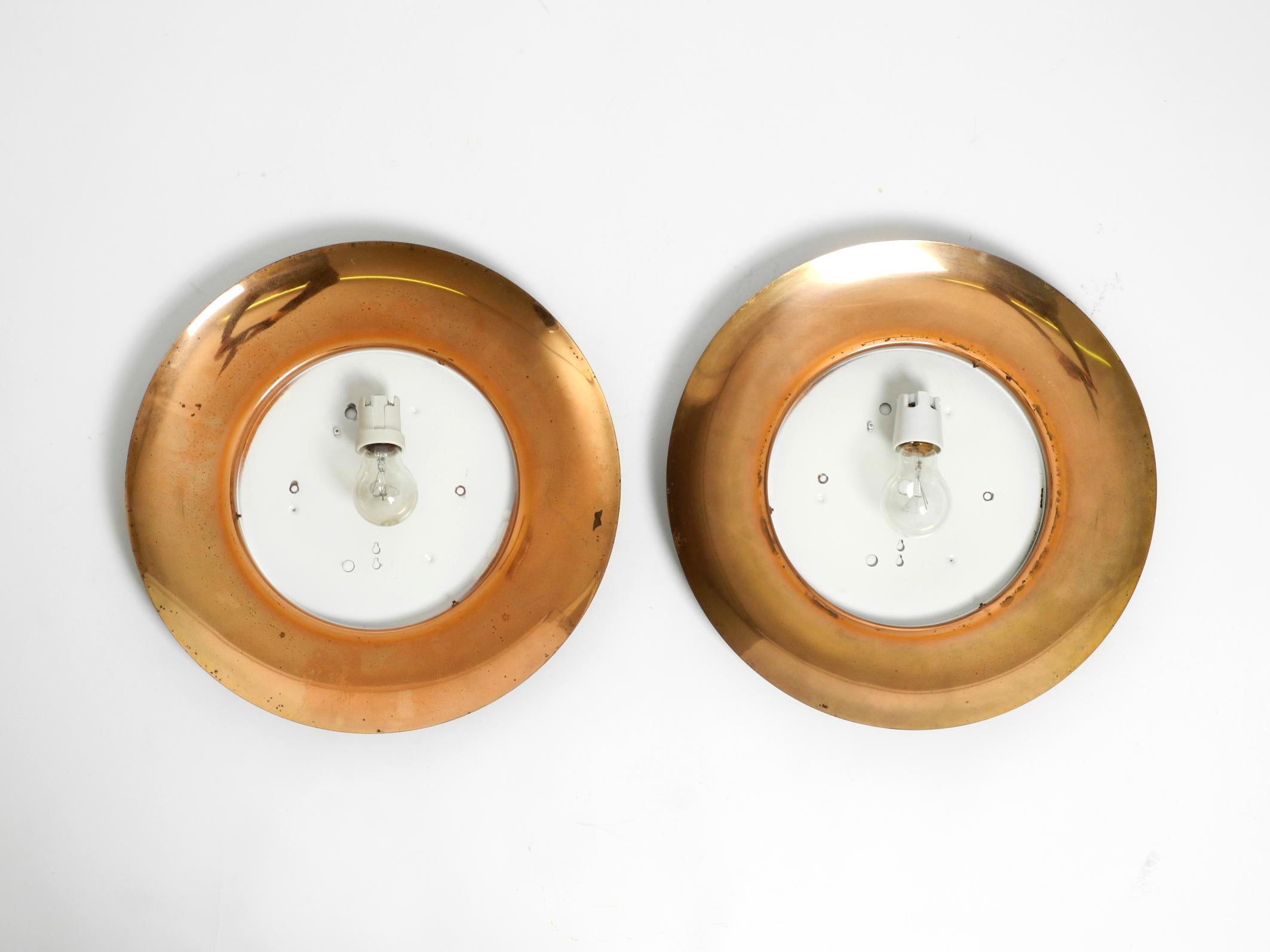 Pair of large Mid Century wall or ceiling lamps made of glass with copper-plated For Sale 6