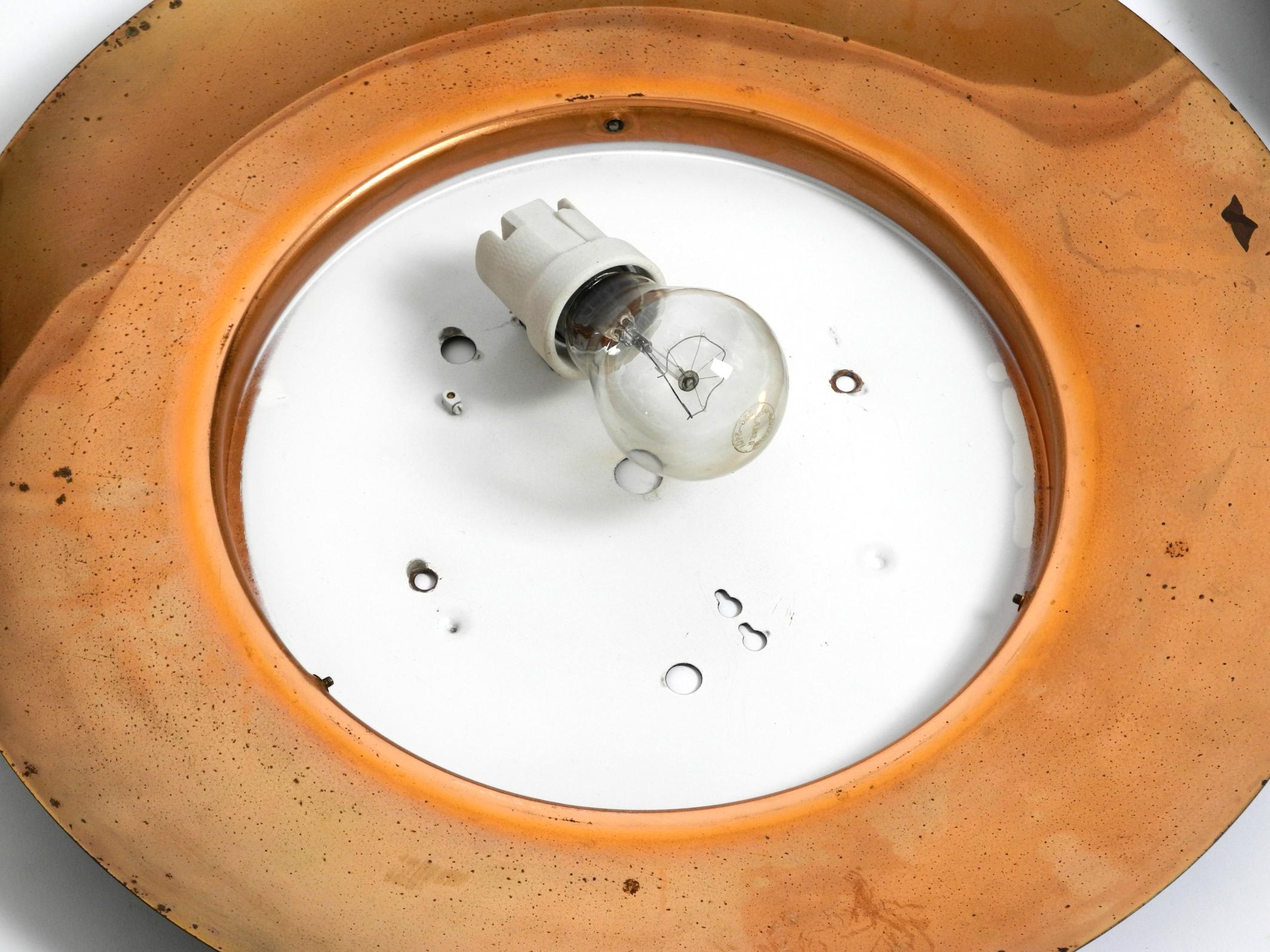 Pair of large Mid Century wall or ceiling lamps made of glass with copper-plated For Sale 7