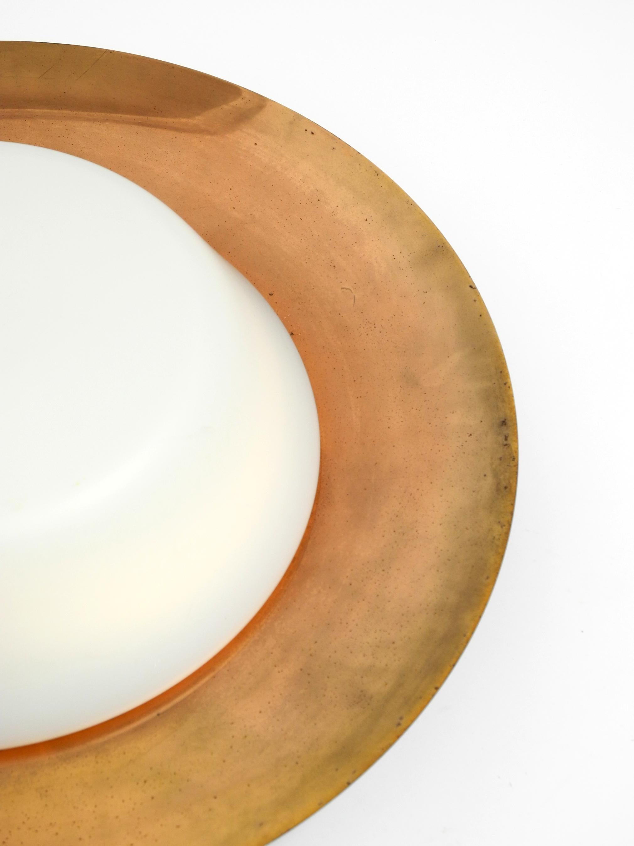 Pair of large Mid Century wall or ceiling lamps made of glass with copper-plated For Sale 9