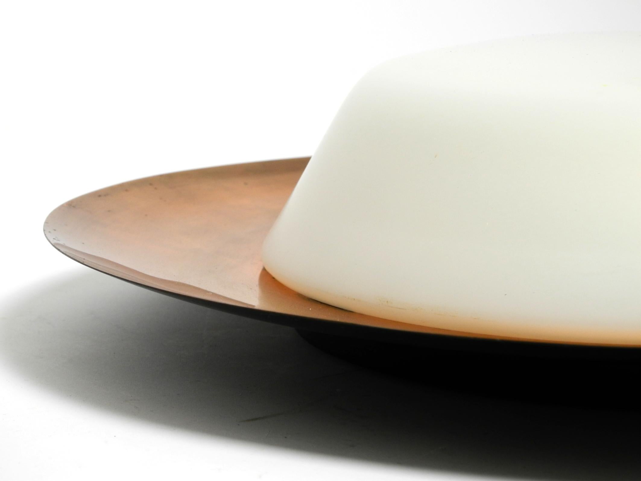 Pair of large Mid Century wall or ceiling lamps made of glass with copper-plated For Sale 11