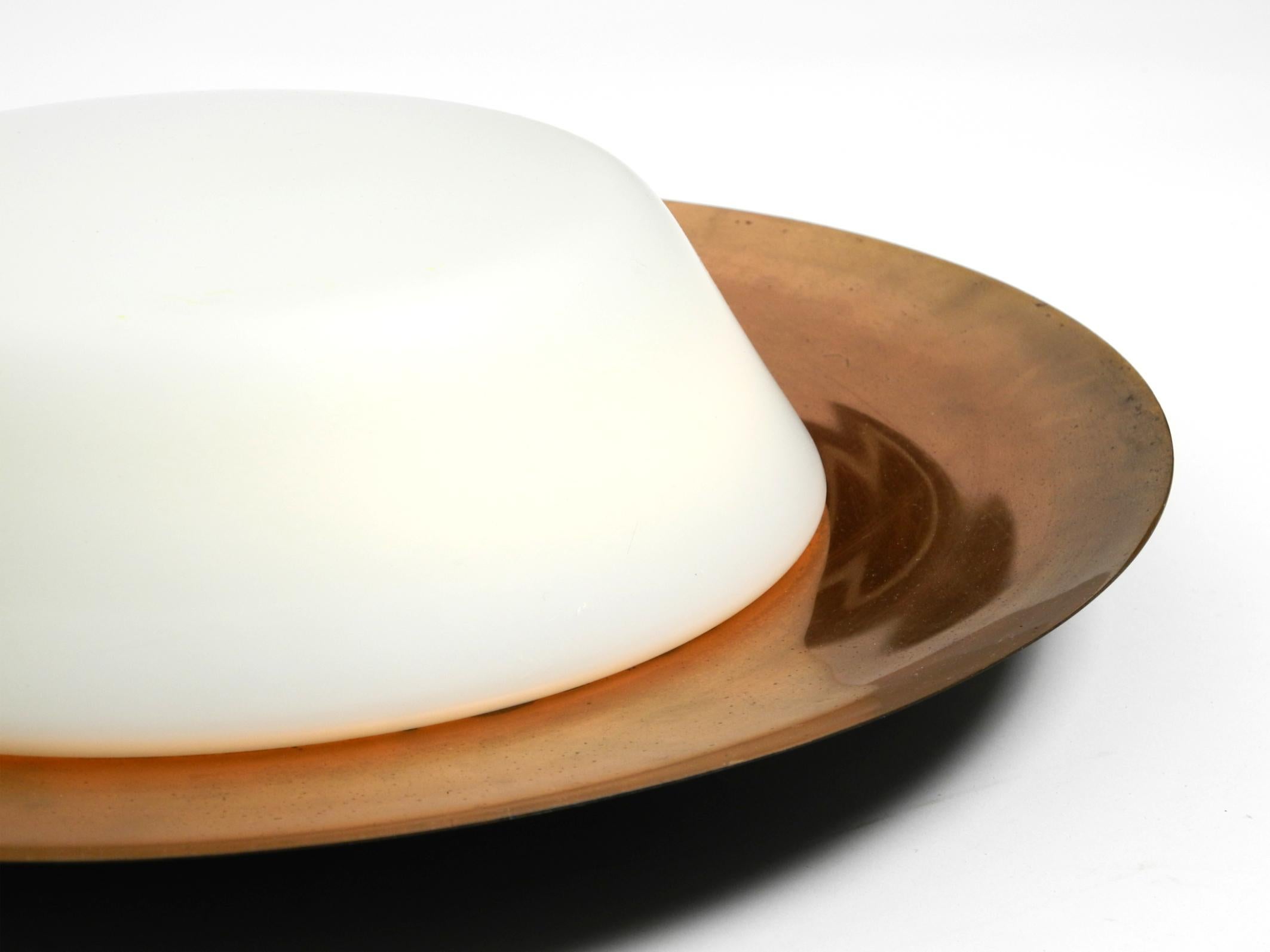 Pair of large Mid Century wall or ceiling lamps made of glass with copper-plated For Sale 12