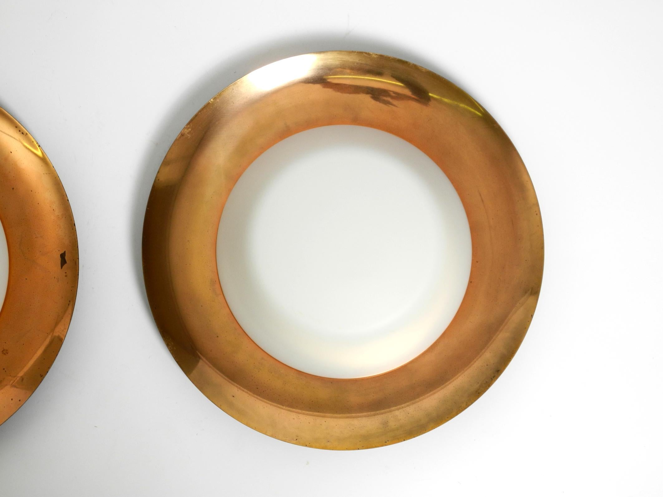 Pair of large Mid Century wall or ceiling lamps made of glass with copper-plated For Sale 13