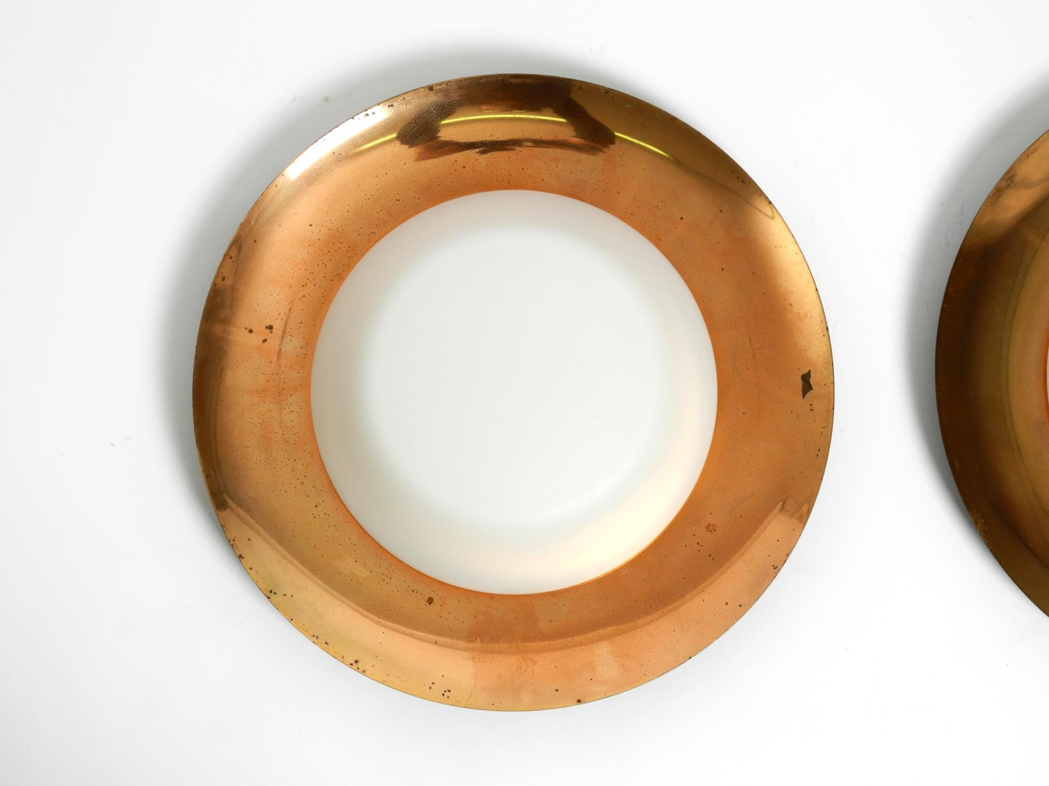 Pair of large Mid Century wall or ceiling lamps made of glass with copper-plated In Good Condition For Sale In München, DE