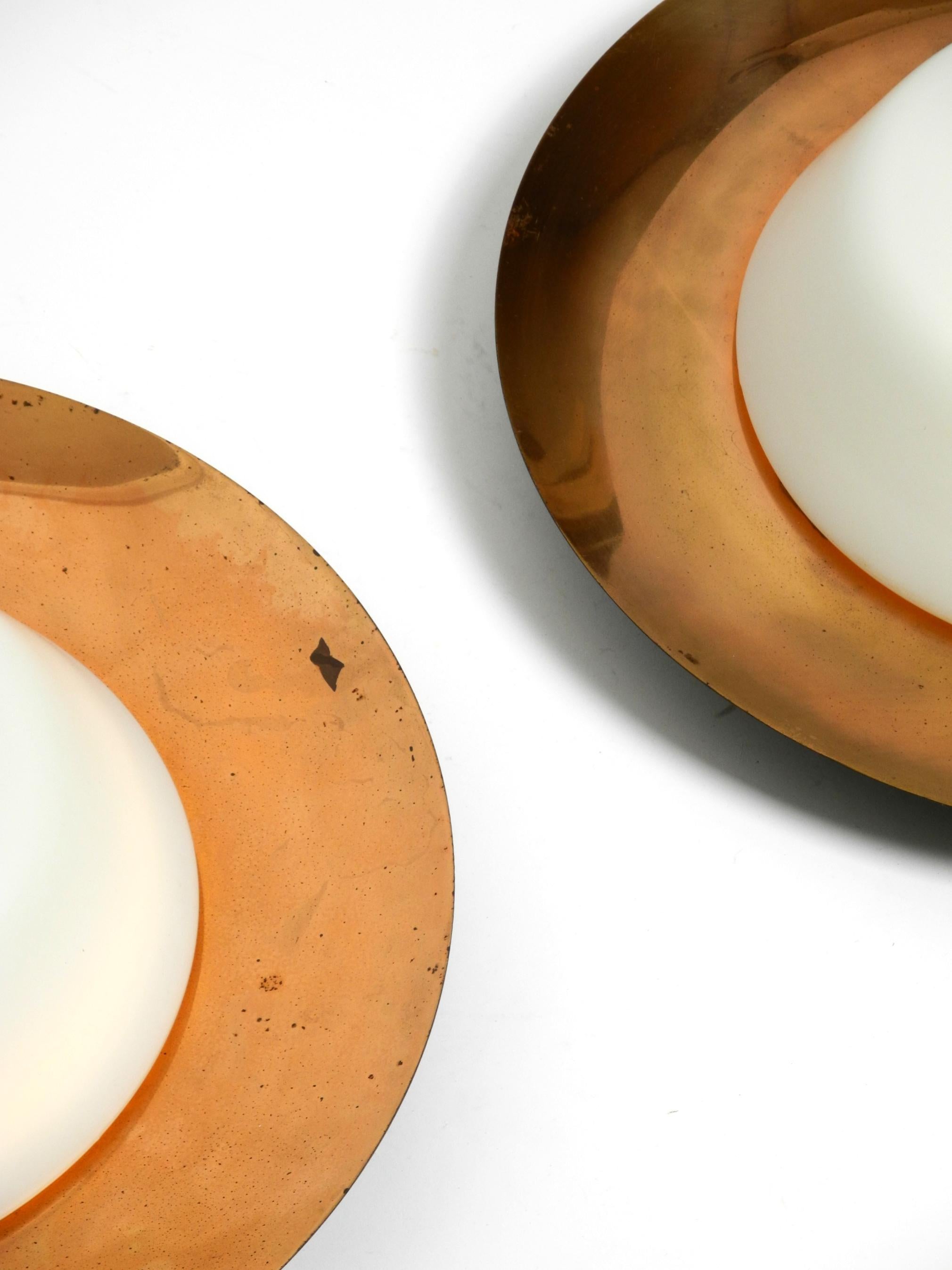 Mid-20th Century Pair of large Mid Century wall or ceiling lamps made of glass with copper-plated For Sale