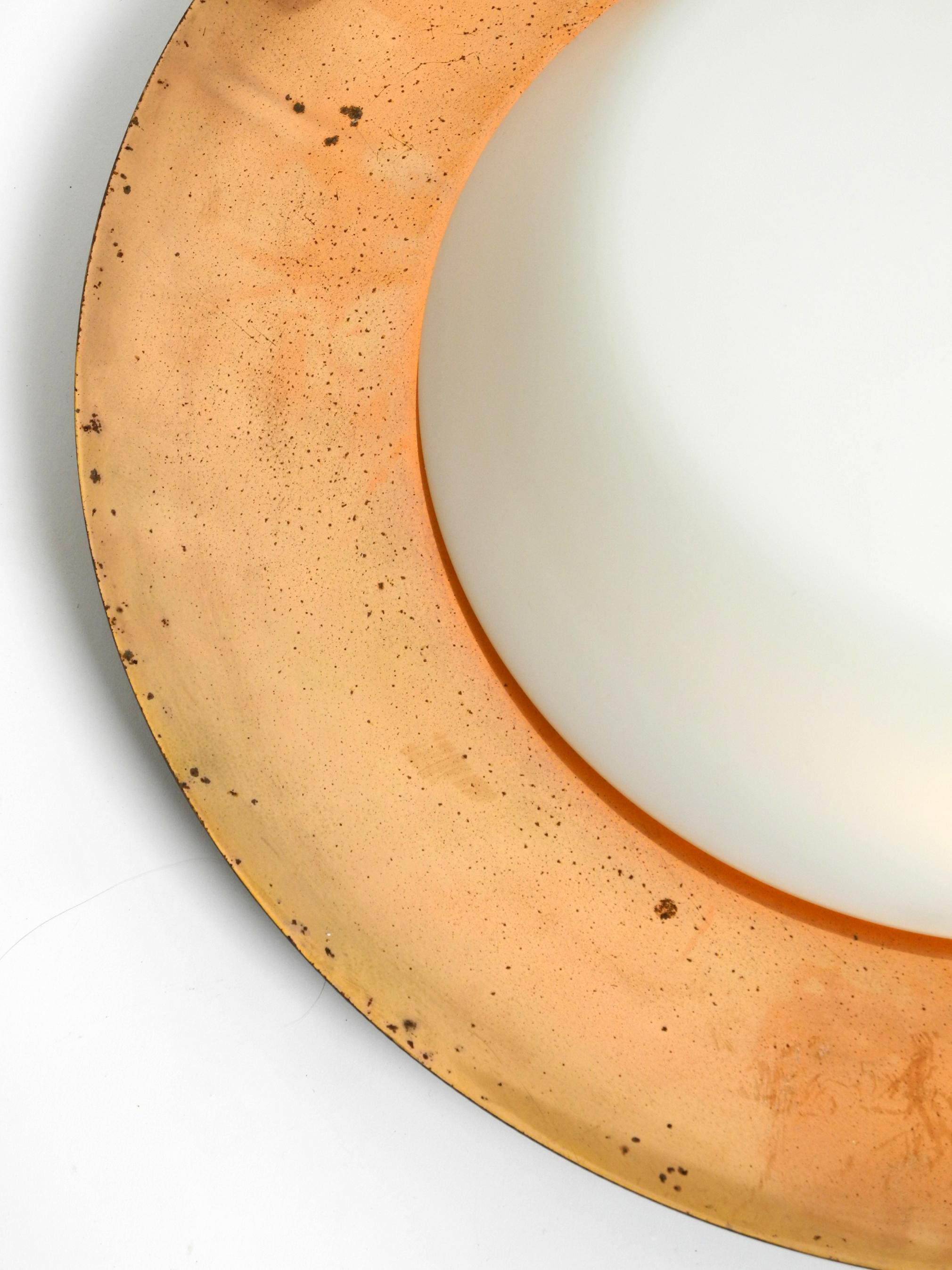 Metal Pair of large Mid Century wall or ceiling lamps made of glass with copper-plated For Sale