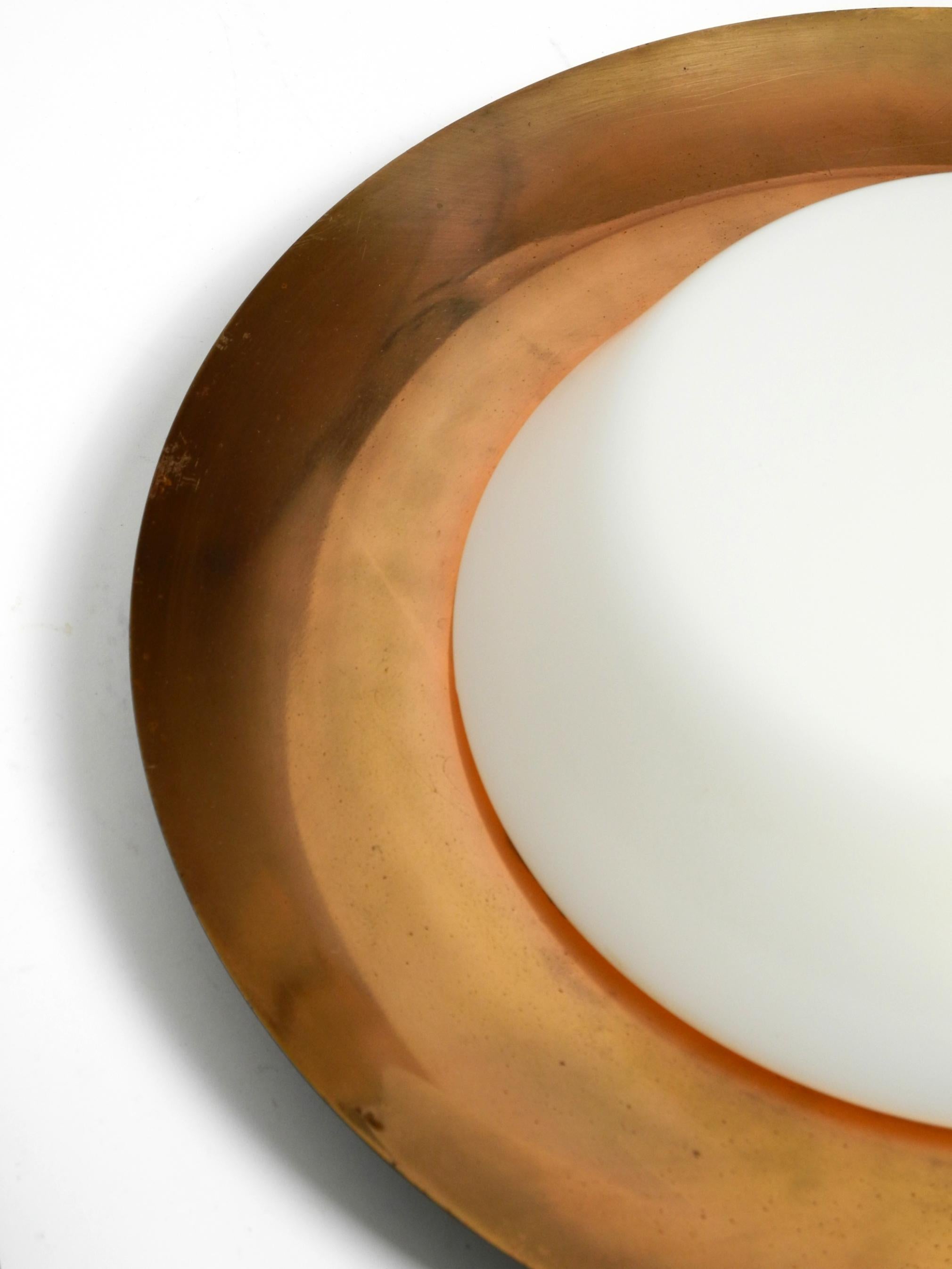 Pair of large Mid Century wall or ceiling lamps made of glass with copper-plated For Sale 1