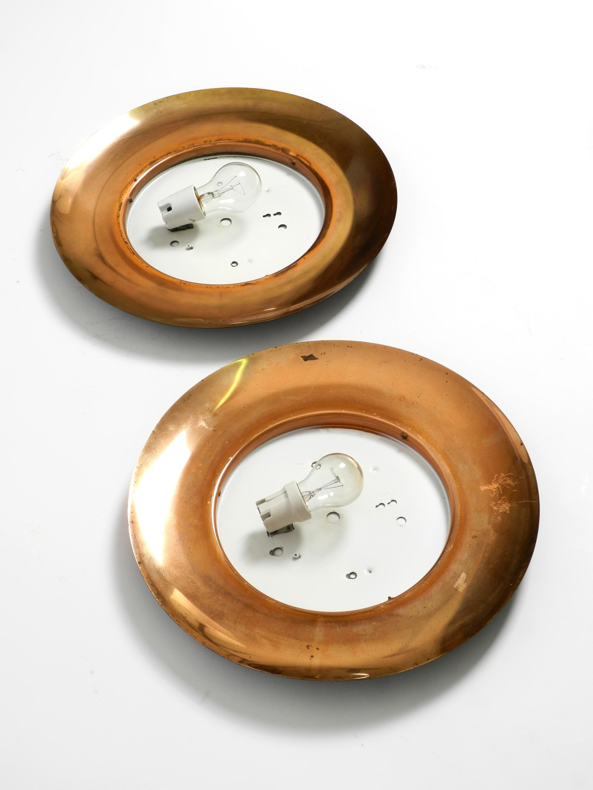 Pair of large Mid Century wall or ceiling lamps made of glass with copper-plated For Sale 2