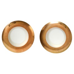 Pair of large Mid Century wall or ceiling lamps made of glass with copper-plated
