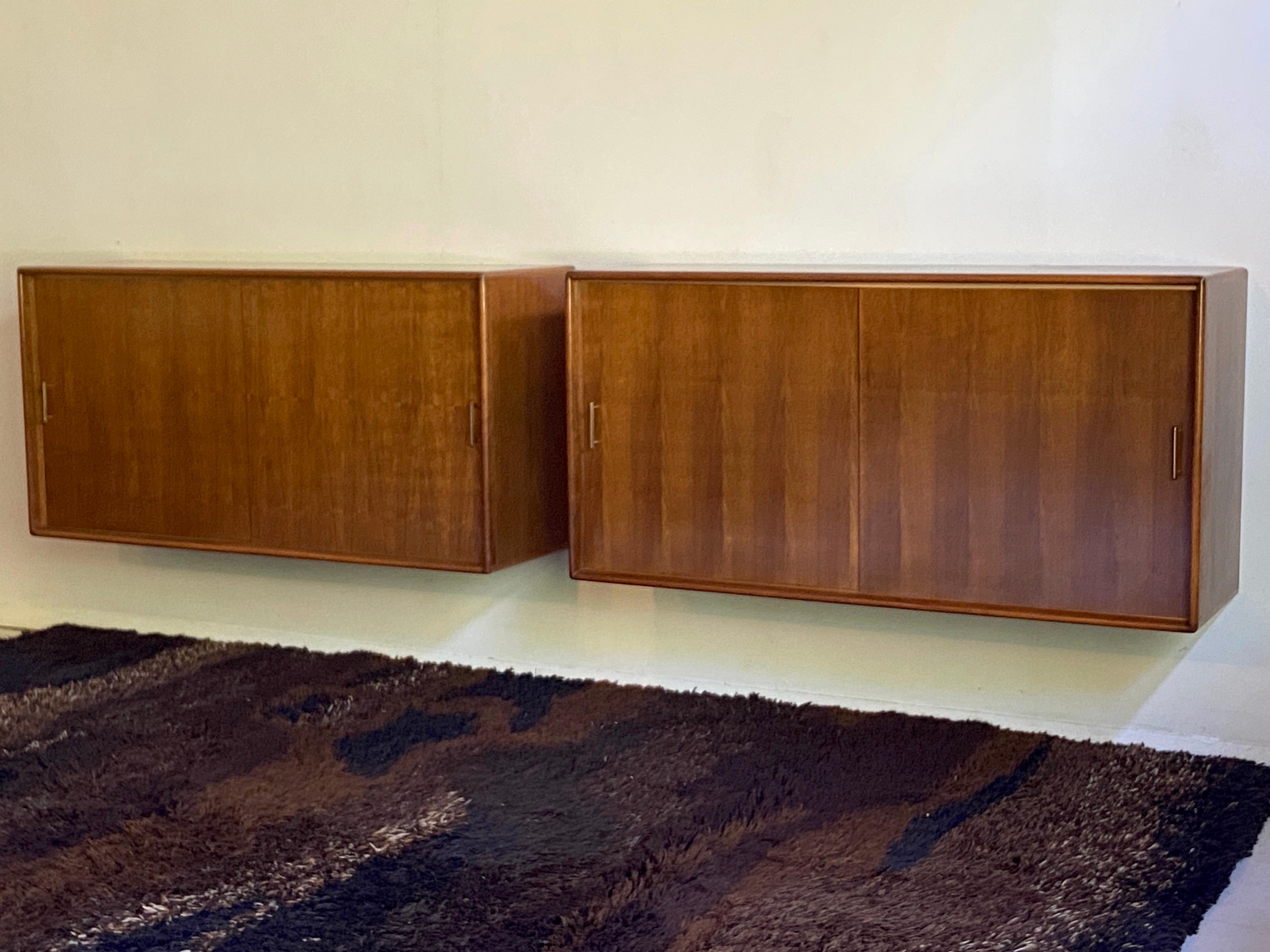 Pair of large mid century walnut wall hung cabinets - credenza For Sale 5
