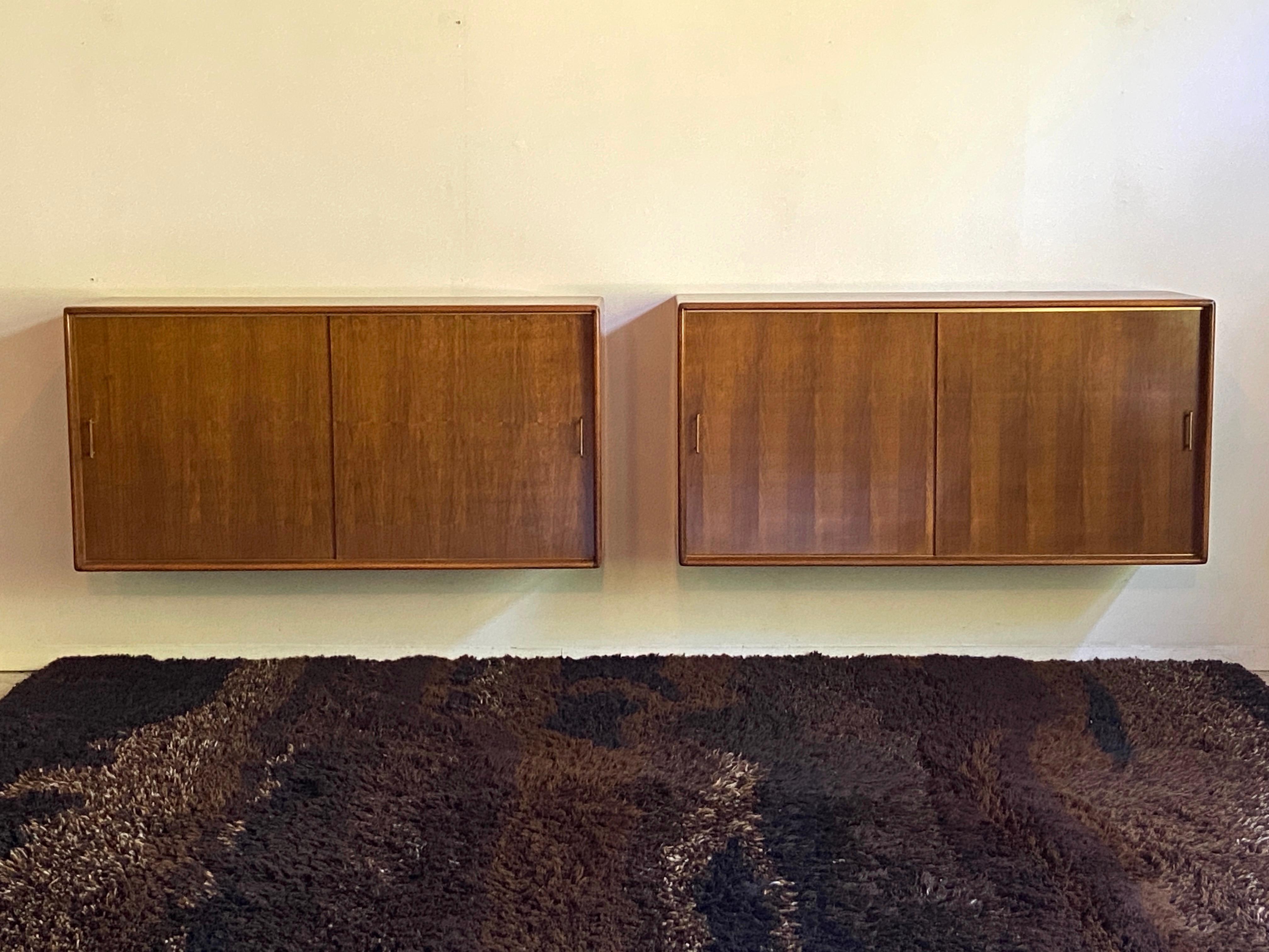 Mid-Century Modern Pair of large mid century walnut wall hung cabinets - credenza For Sale