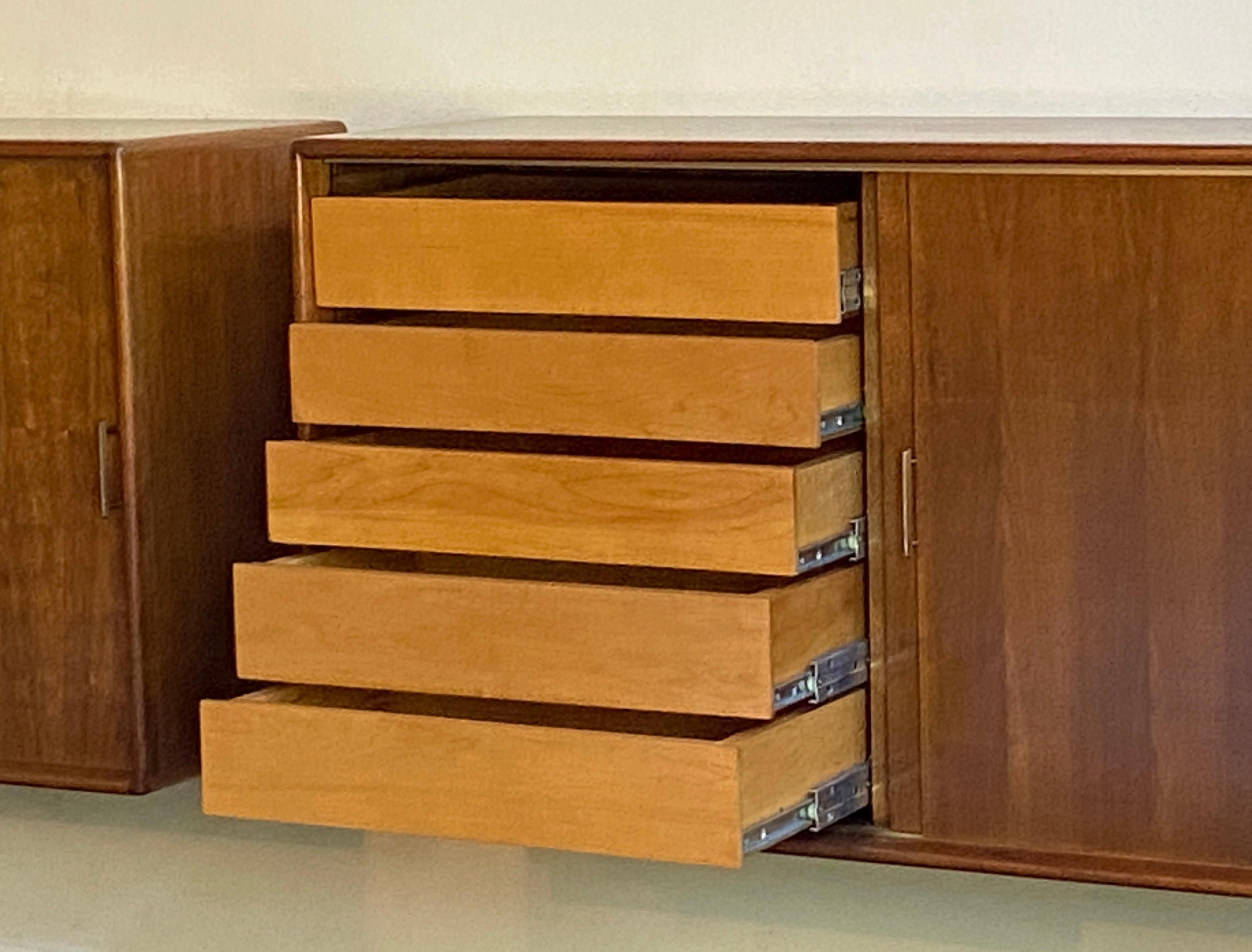 Mid-20th Century Pair of large mid century walnut wall hung cabinets - credenza For Sale
