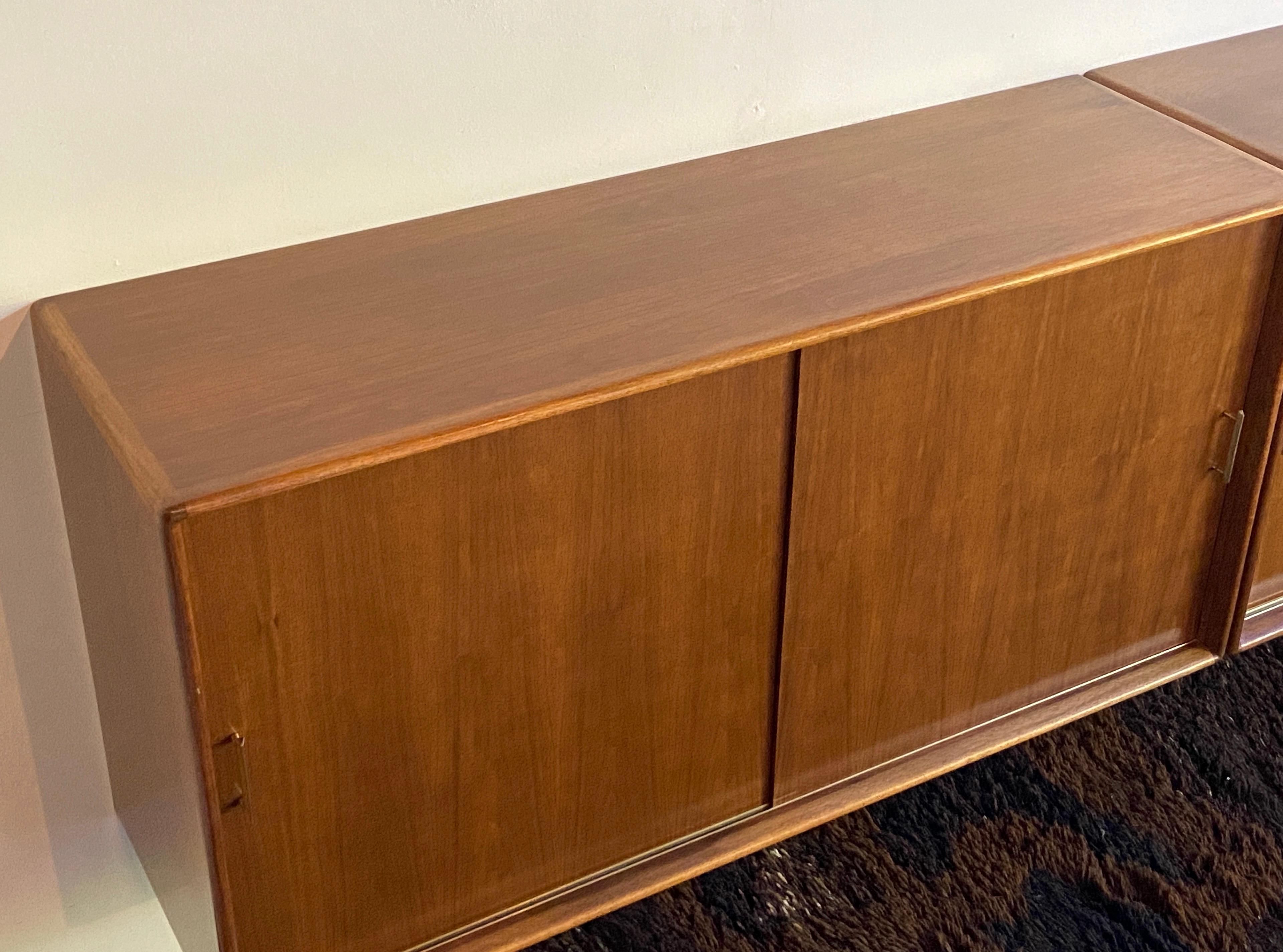 Pair of large mid century walnut wall hung cabinets - credenza For Sale 1